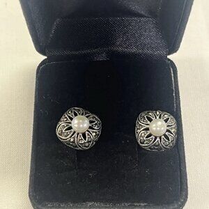 Vtg Signed Joseph Cleary 925 Sterling and Pearl Earrings